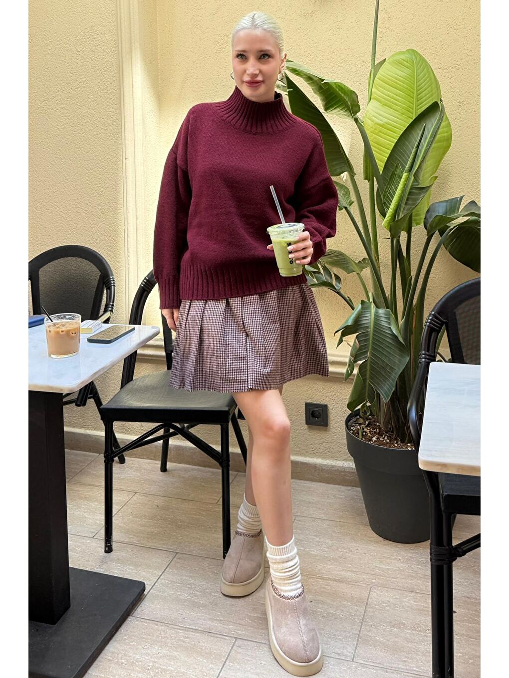 Bordo Boğazlı Kadın Triko Kazak Mg2535-8