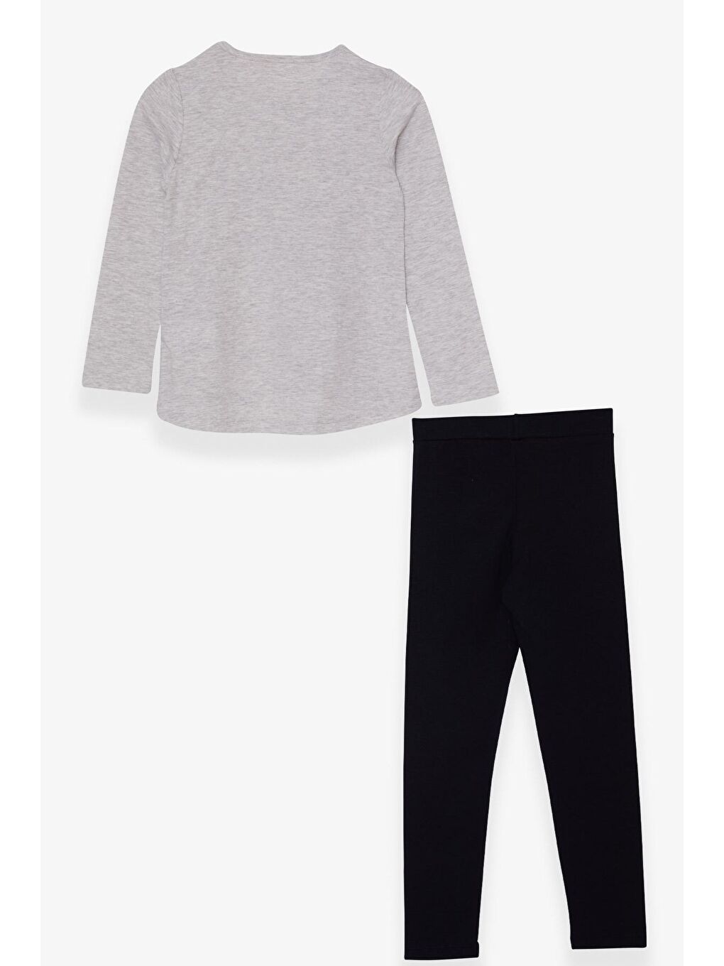 Kız Çocuk Taytlı Takım Pullu Çiçekli Kız Baskılı Açık Gri Melanj (8-12 Yaş)-1