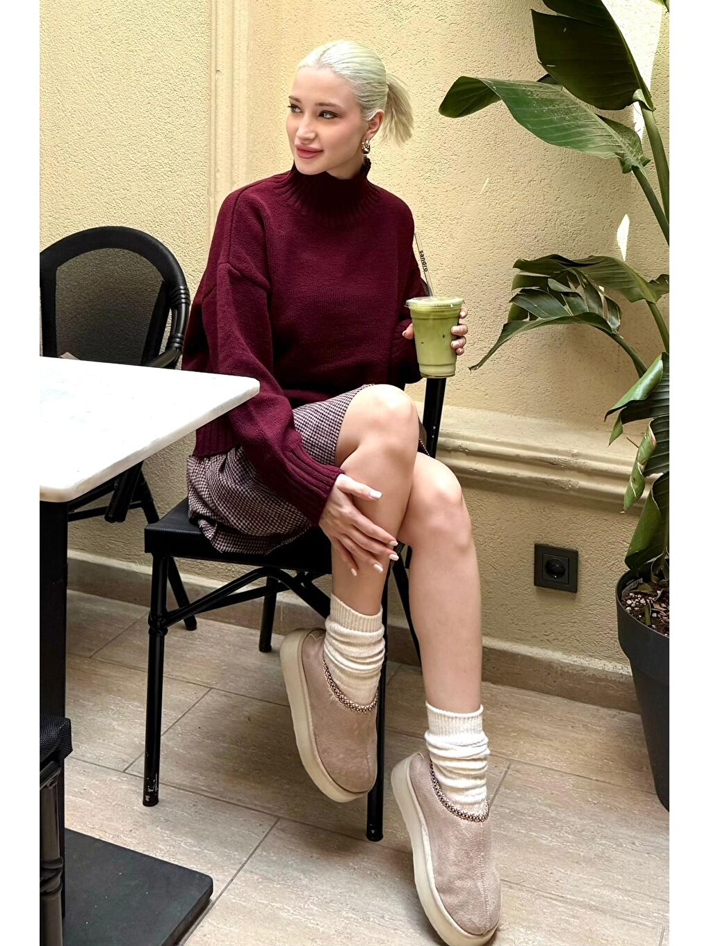 Bordo Boğazlı Kadın Triko Kazak Mg2535-9