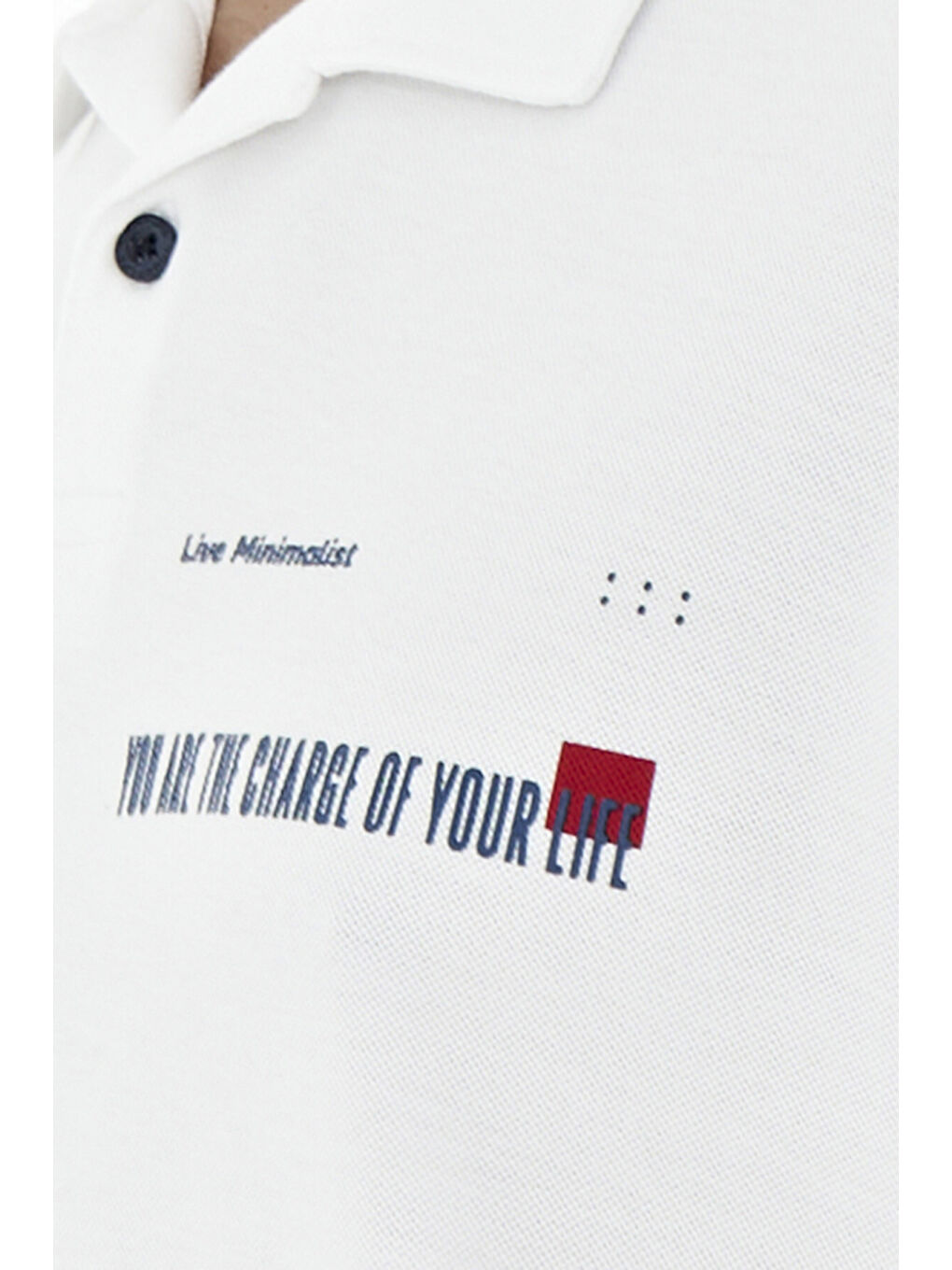 Beyaz Yazı Baskılı Standart Form Polo Yaka Erkek %100 Pamuk Tişört - 88236-2