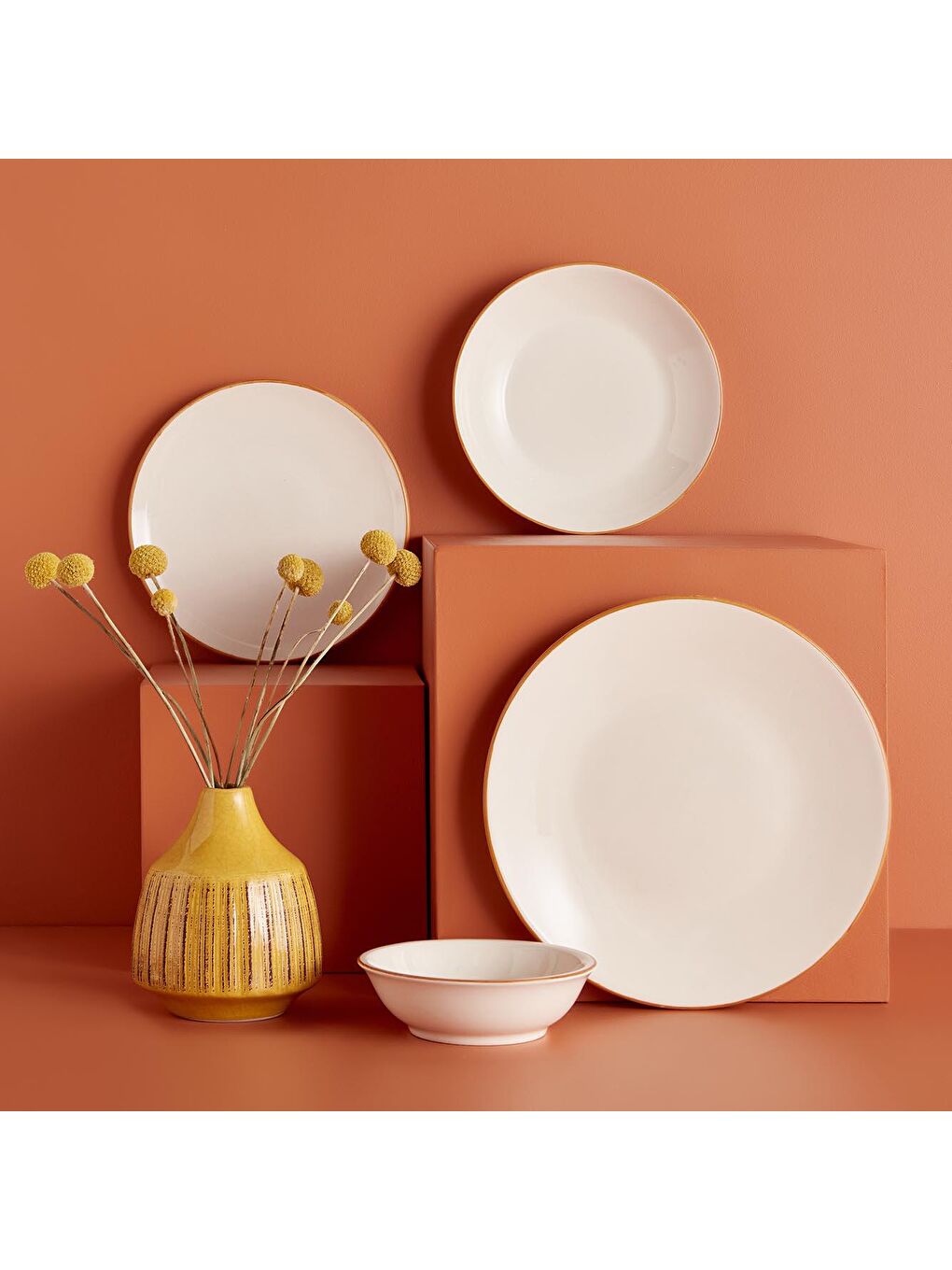 Allure Seramik Yemek Tabağı Beyaz-Hardal-2