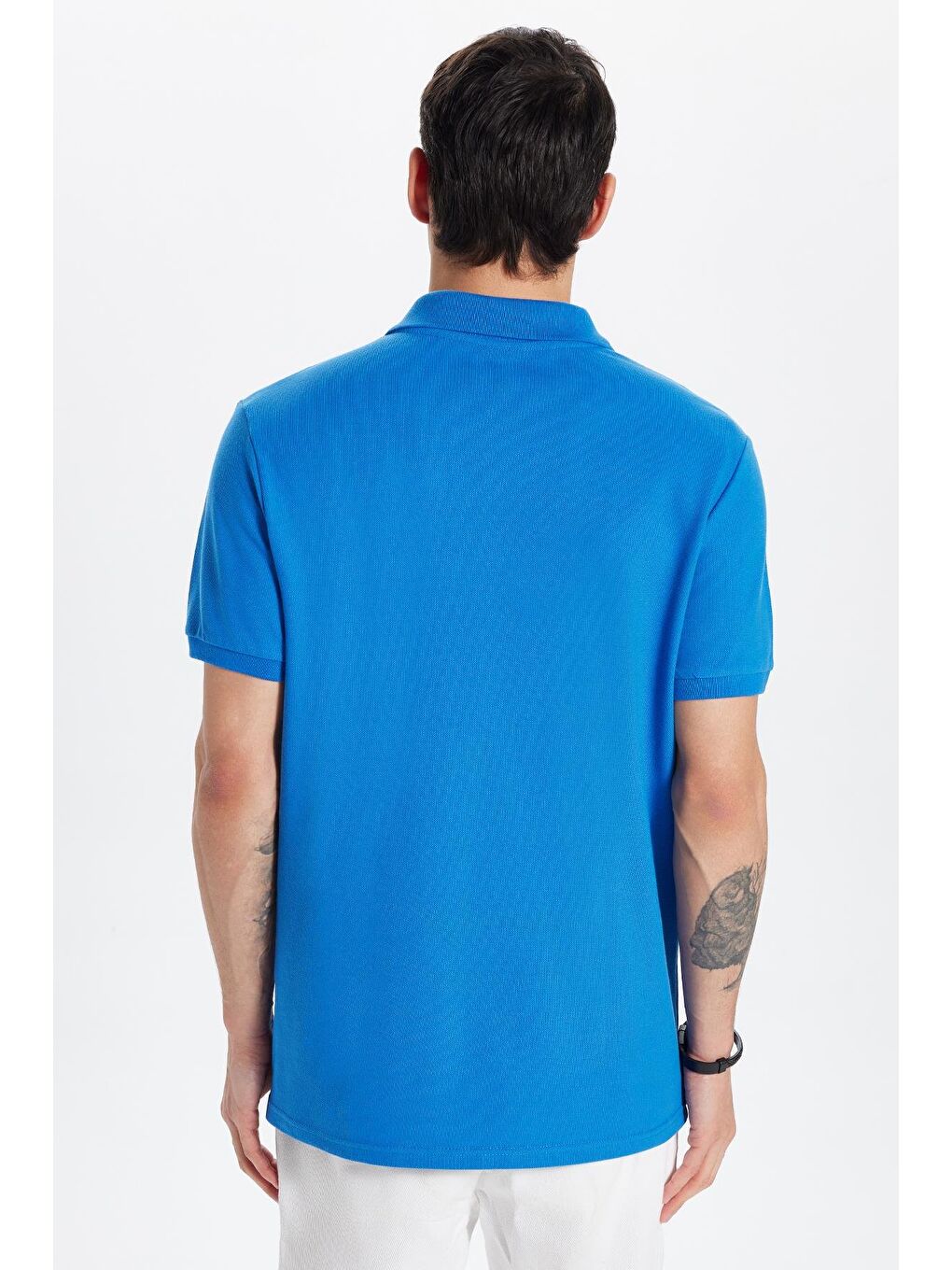 Erkek Slim Fit Dar Kesim %100 Pamuk İndigo Polo Yaka Tişört-4