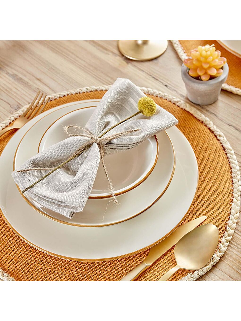 Allure Seramik Yemek Tabağı Beyaz-Hardal-3