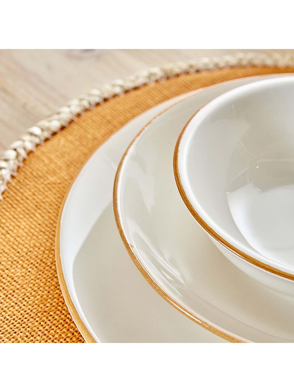 Allure Seramik Yemek Tabağı Beyaz-Hardal-4