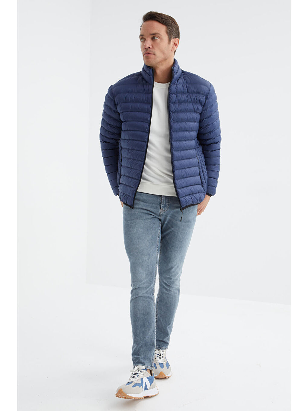 Lacivert Fermuarlı Standart Kalıp Soğuğa Dayanıklı Erkek Şişme Mont - 88166-3