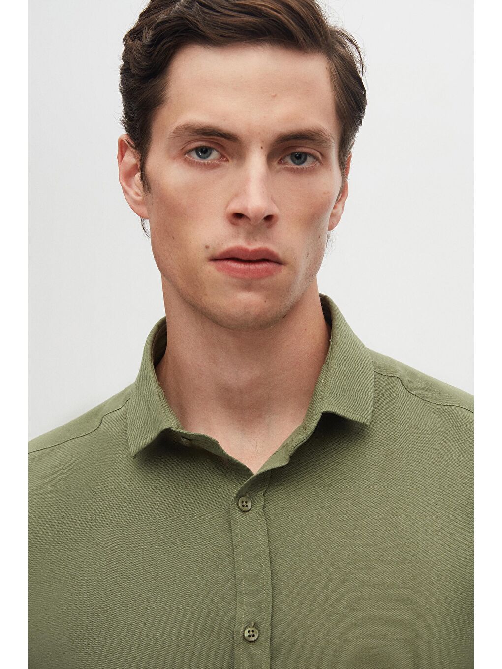 Slim Fit Haki Oxford Gömlek-2