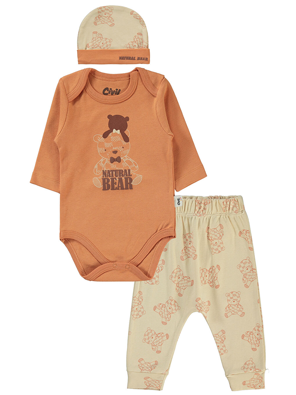 Kahverengi Baby Erkek Bebek 3'lü Takım 6-18 Ay Tarçın