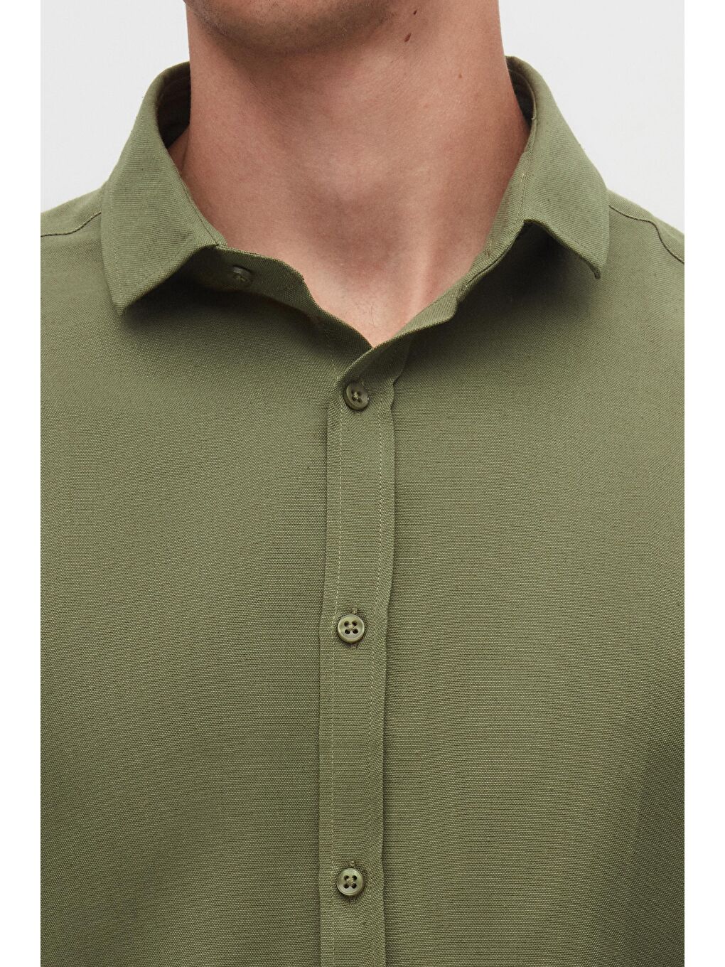 Slim Fit Haki Oxford Gömlek-3