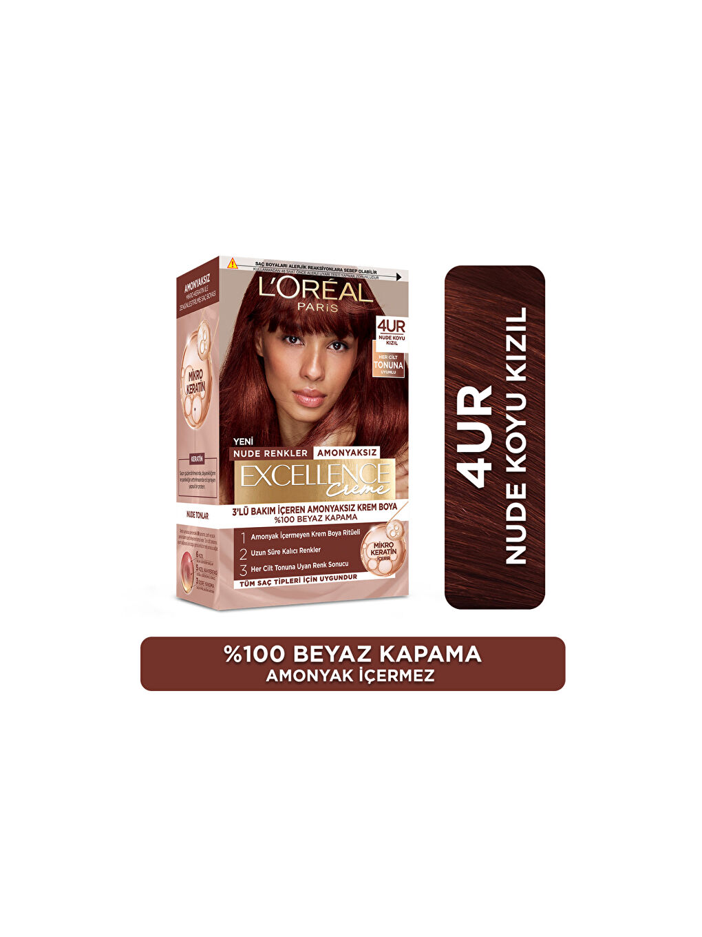 L’Oréal Paris Excellence Creme Nude Renkler Saç Boyası – 4UR Nude Koyu Kızıl