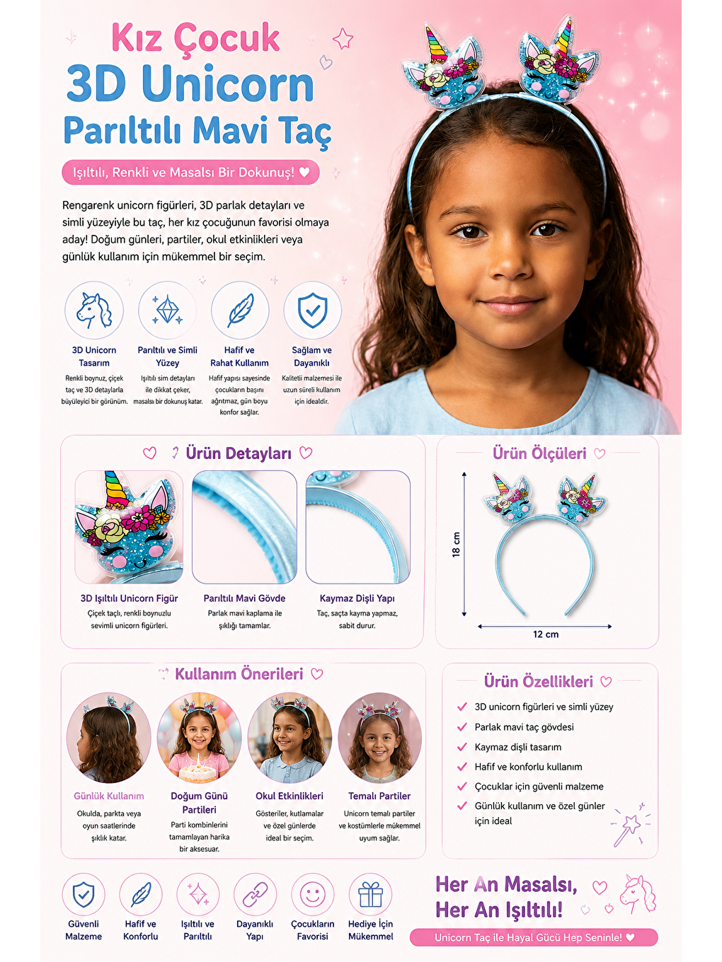 Kız Çocuk 3D Parıltılı Mavi Taç-1