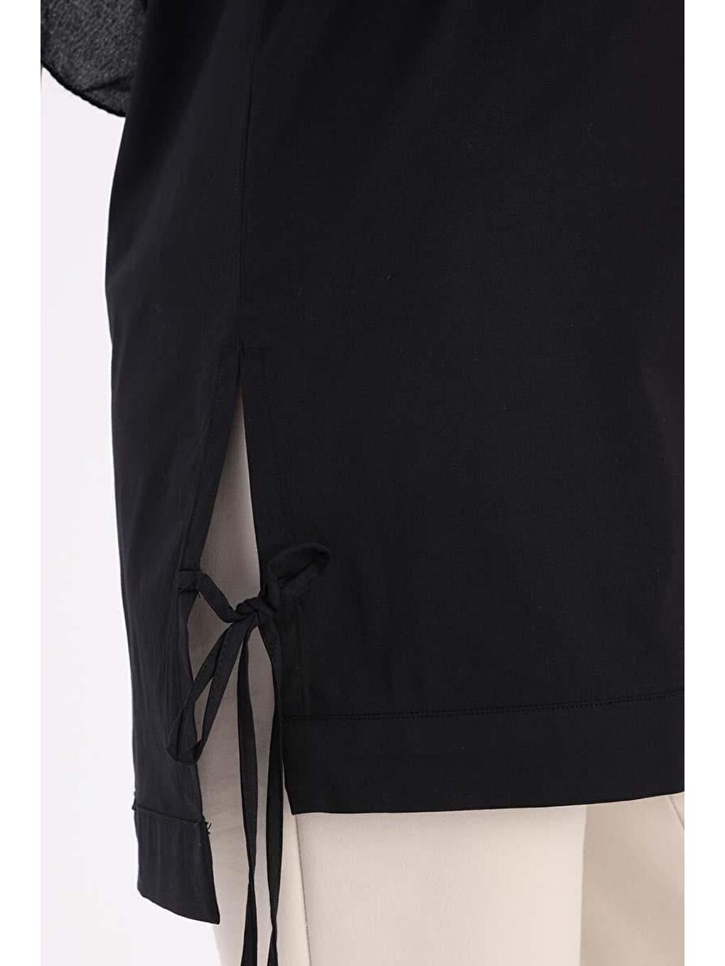 Siyah Pamuklu Roba Ve Dikiş Detaylı Gömlek Tunik-4