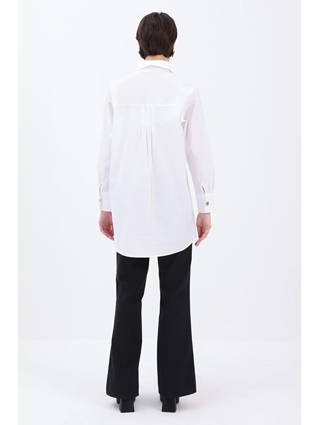 Beyaz %100 Pamuk Cep Detaylı Gömlek Tunik-3
