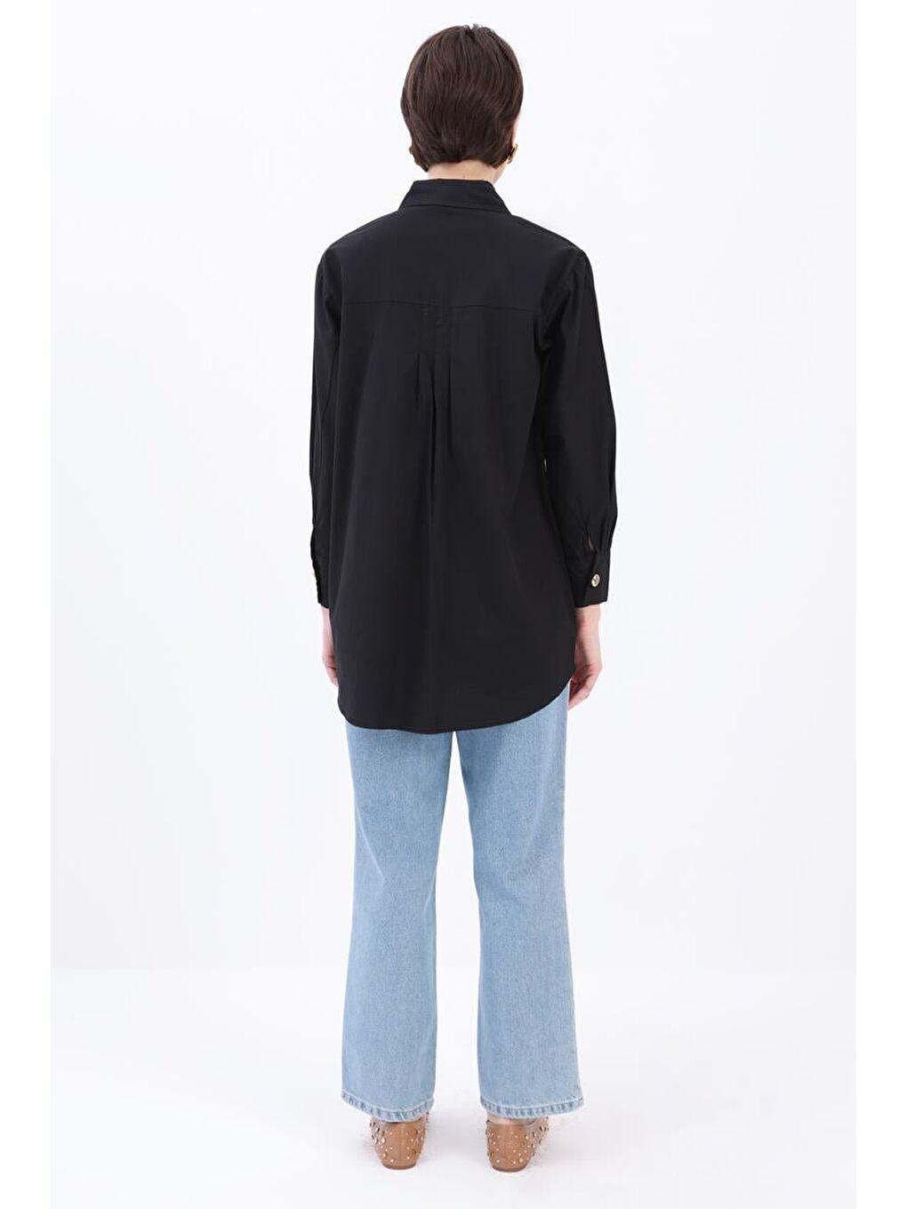 Siyah %100 Pamuk Cep Detaylı Gömlek Tunik-2