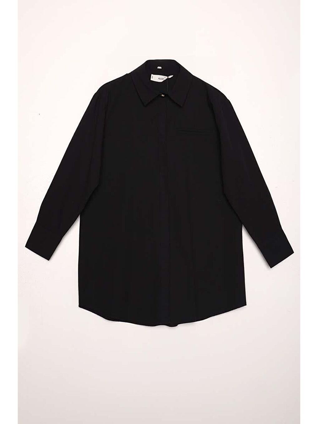 Siyah %100 Pamuk Cep Detaylı Gömlek Tunik-4