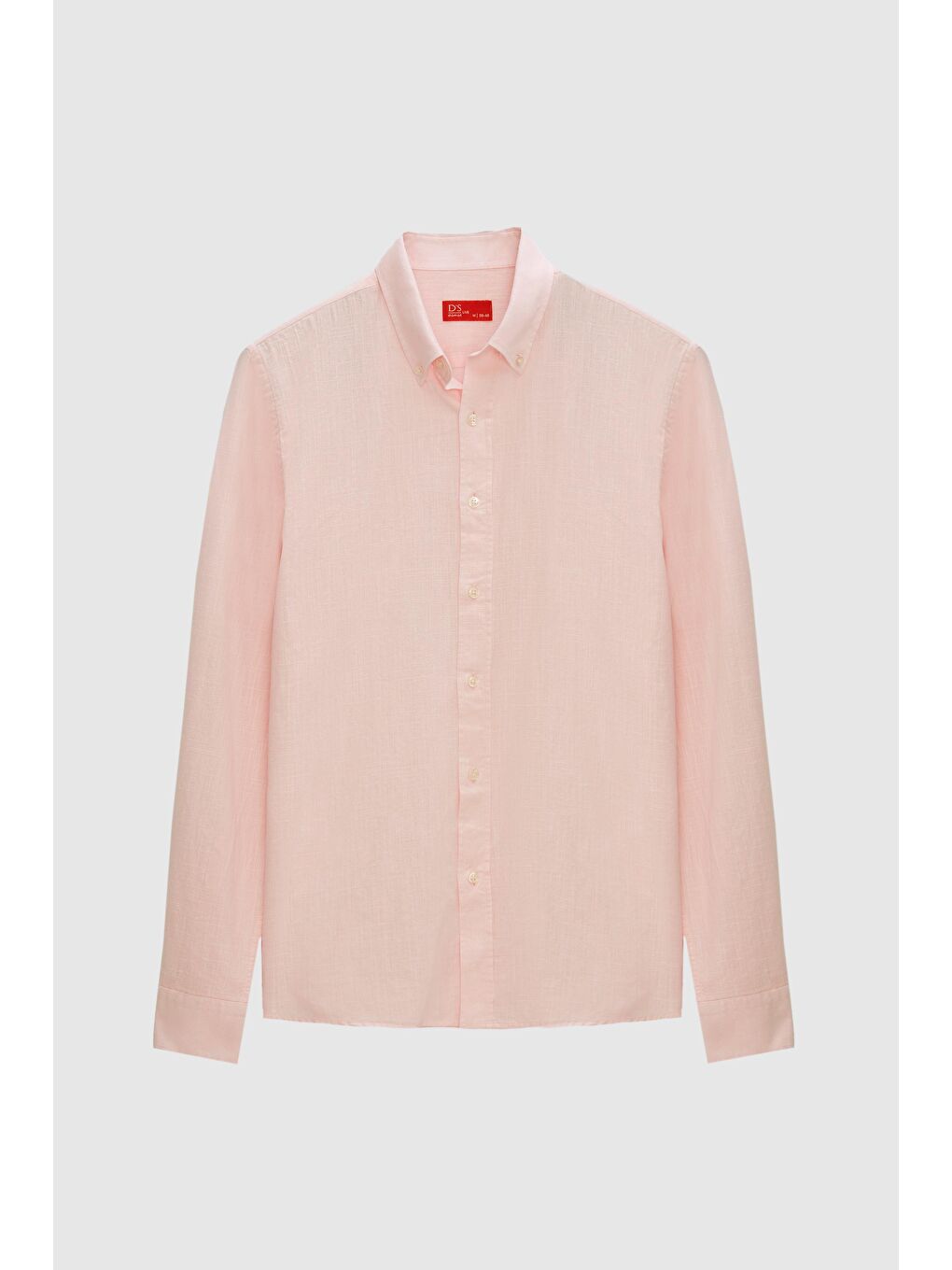 Slim Fit Pembe Düğmeli Yaka %100 Pamuk Yazlık Flamlı Keten Görünümlü Gömlek-4