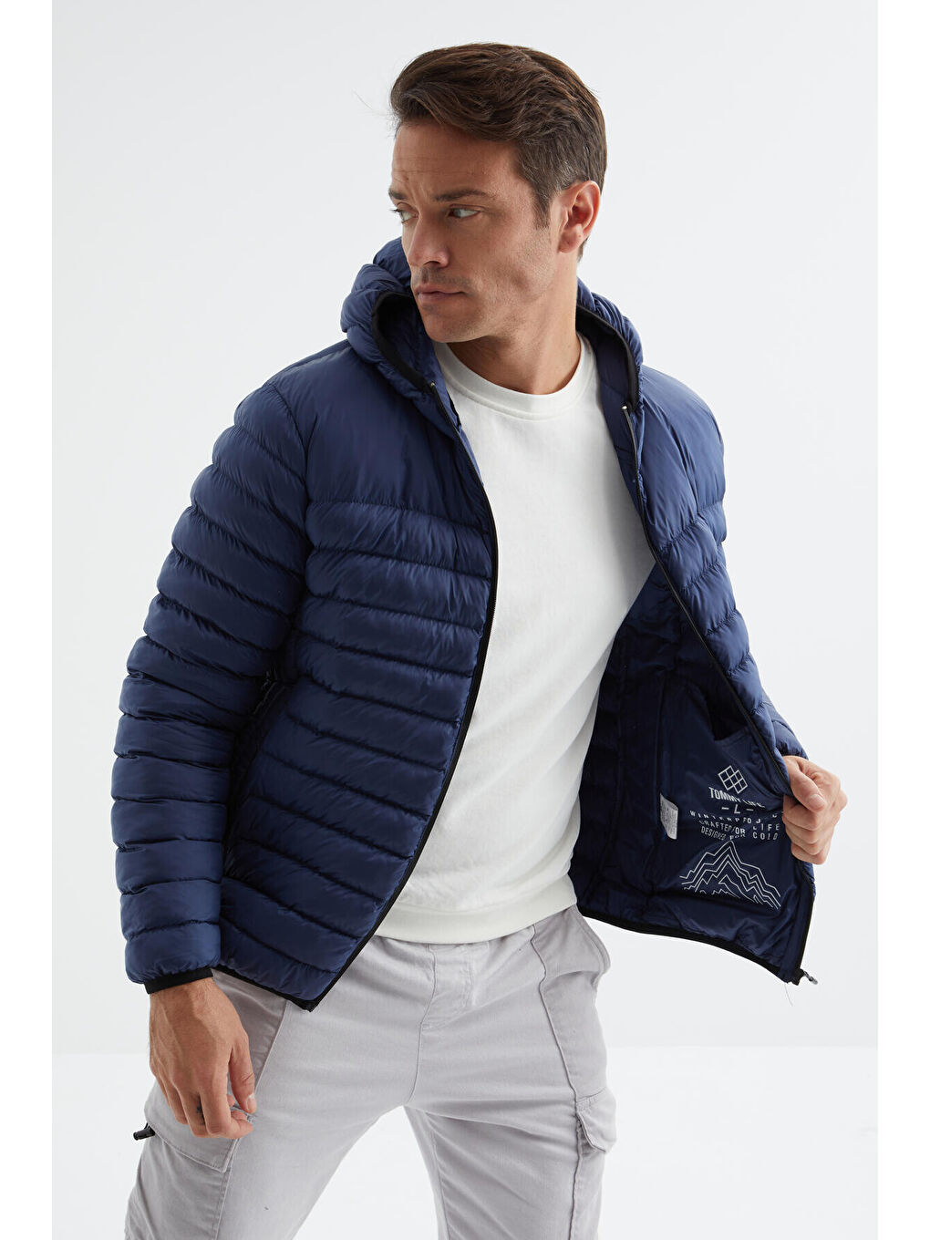 Lacivert Fermuarlı Standart Kalıp Soğuğa Dayanıklı Erkek Şişme Mont - 88167-2