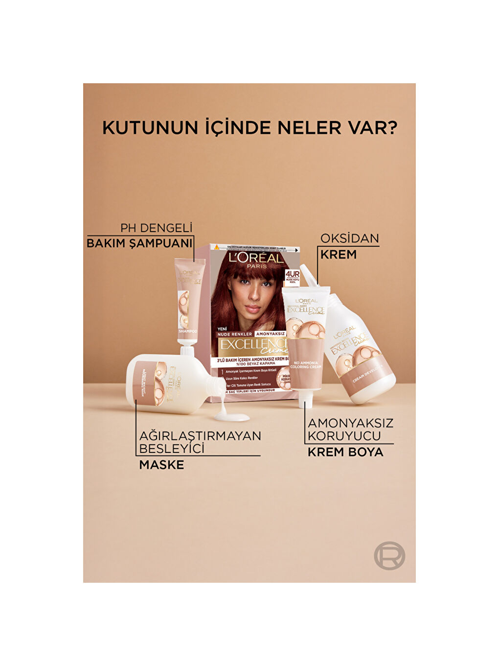 L’Oréal Paris Excellence Creme Nude Renkler Saç Boyası – 4UR Nude Koyu Kızıl-5