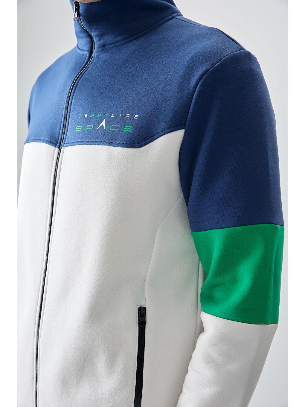 Lila Ekru - İndigo Dik Yaka  Renk Geçişli Baskı Detaylı Standart Kalıp Erkek Eşofman Takımı  - 85186-2