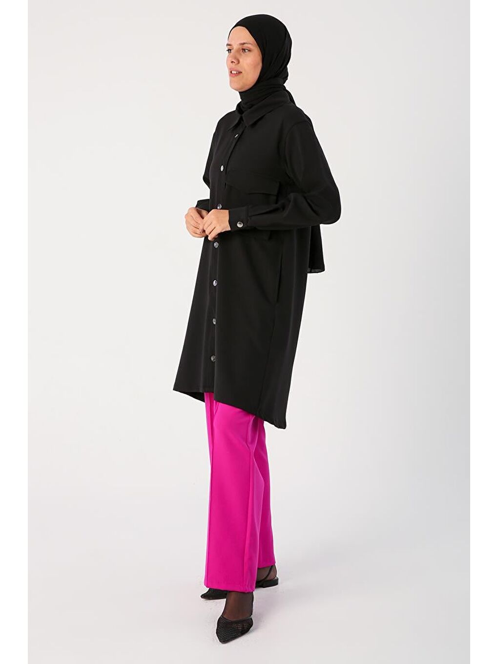 Siyah-Tek Cepli Çıtçıtlı Gömlek Tunik-2