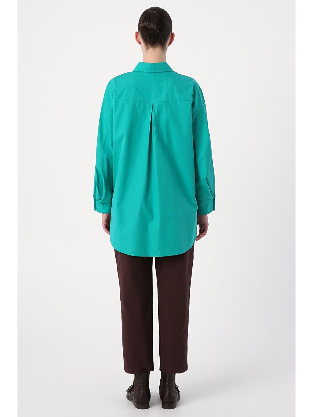 Yeşil Oversize Kol Pile Detaylı Gömlek Tunik-3
