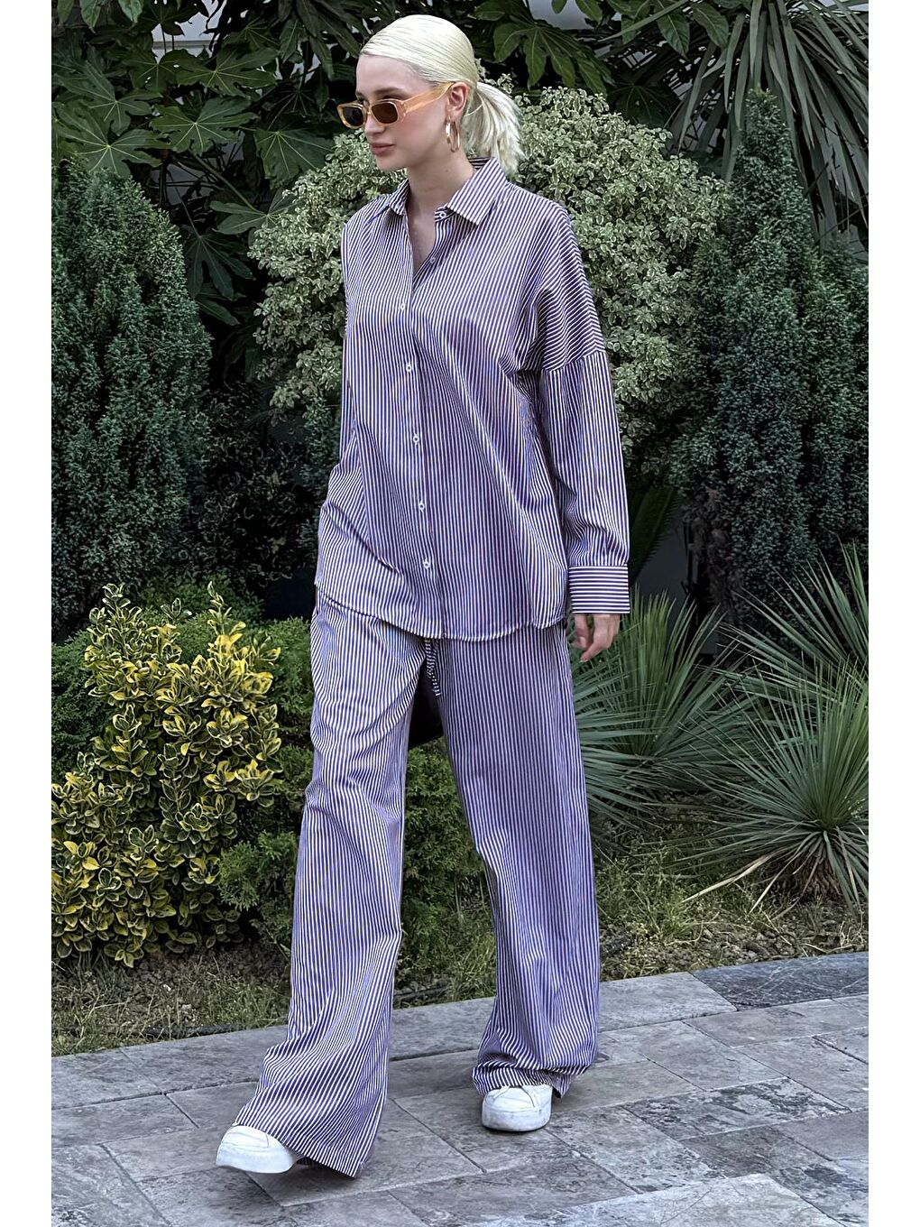 Bordo Uzun Kollu Çizgili Gömlek Pantolon İkili Takım Mg2124-6