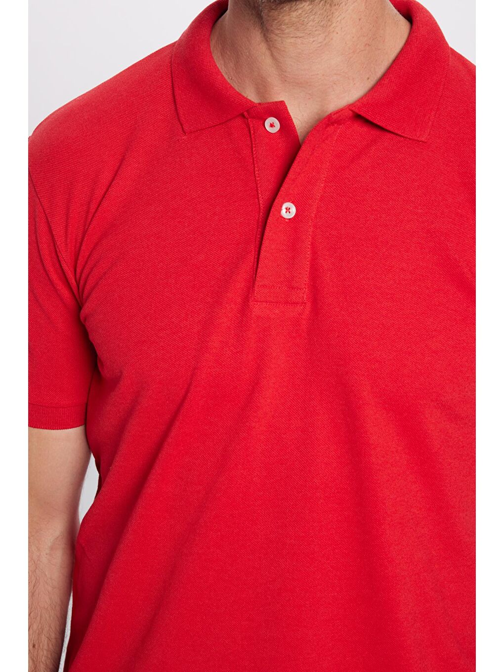 TUDORS Kirmizi Erkek Slim Fit Dar Kesim Pamuklu Yumuşak Dokulu Serin Tutan Kumaş Düz Pike Kırmızı Polo Yaka Tişört - 2