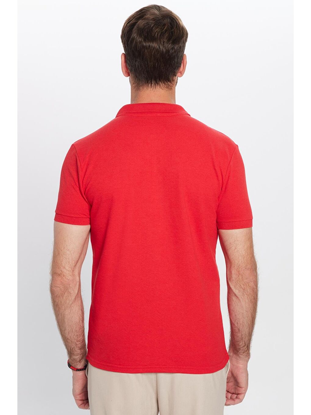 TUDORS Kirmizi Erkek Slim Fit Dar Kesim Pamuklu Yumuşak Dokulu Serin Tutan Kumaş Düz Pike Kırmızı Polo Yaka Tişört - 4
