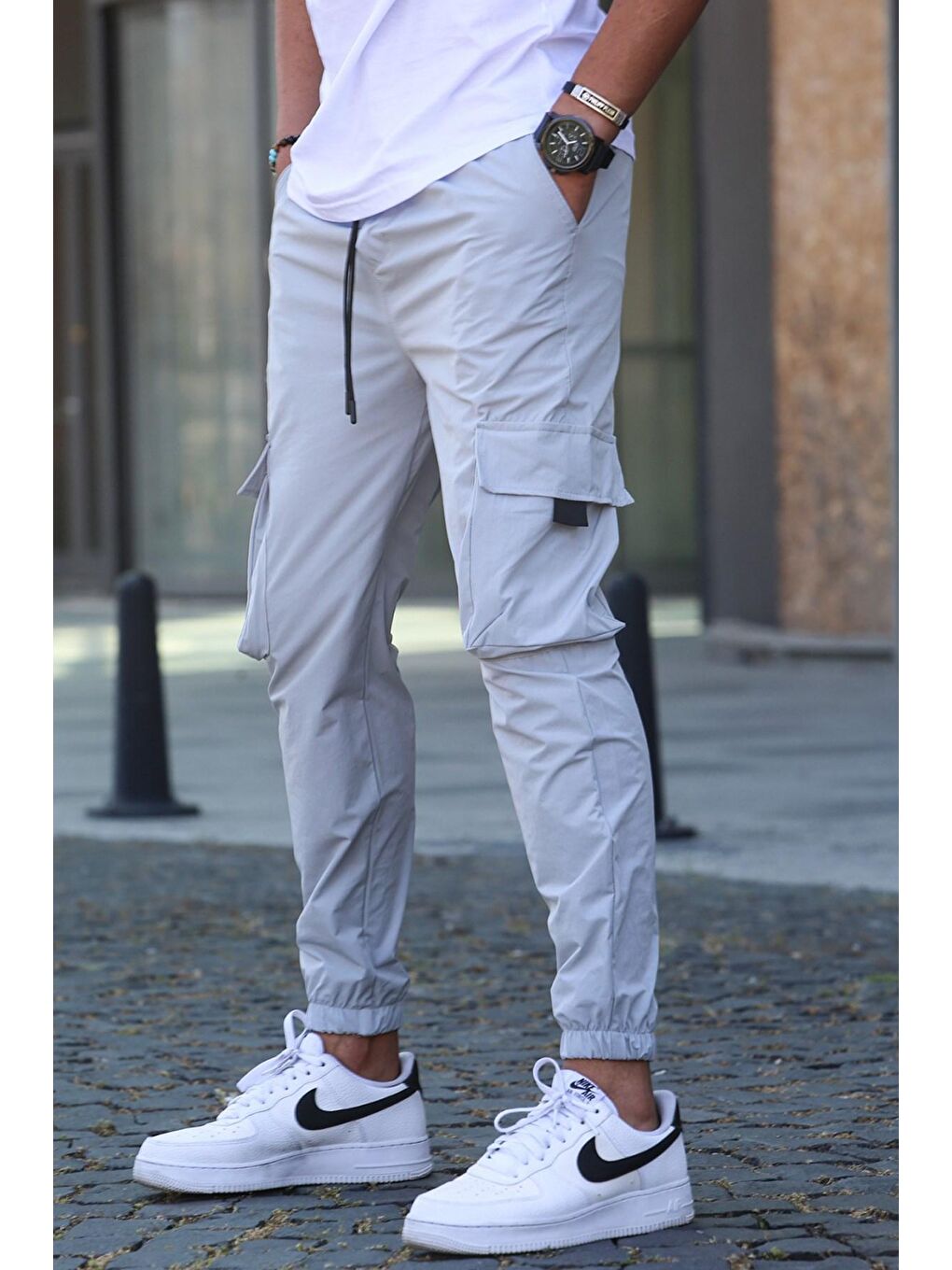 Boyalı Gri Kargo Cep Erkek Jogger Pantolon 5461-1