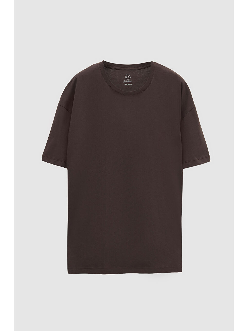 Oversize Kahverengi Bisiklet Yaka %100 Pamuk Tişört-4