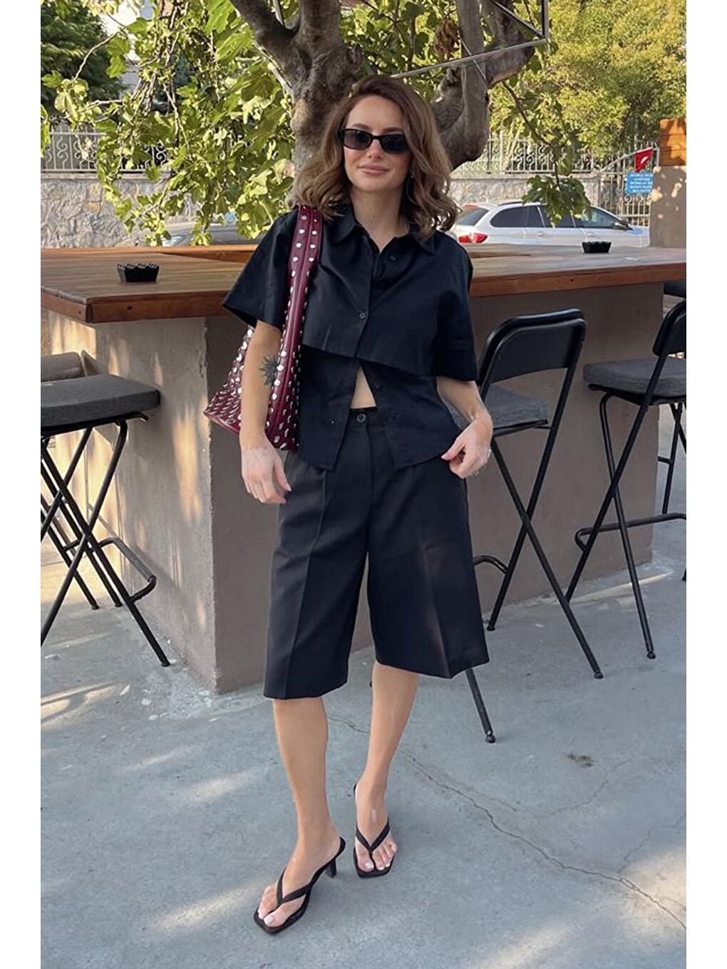 Siyah Pileli Kadın Bermuda Şort Mg2483-8