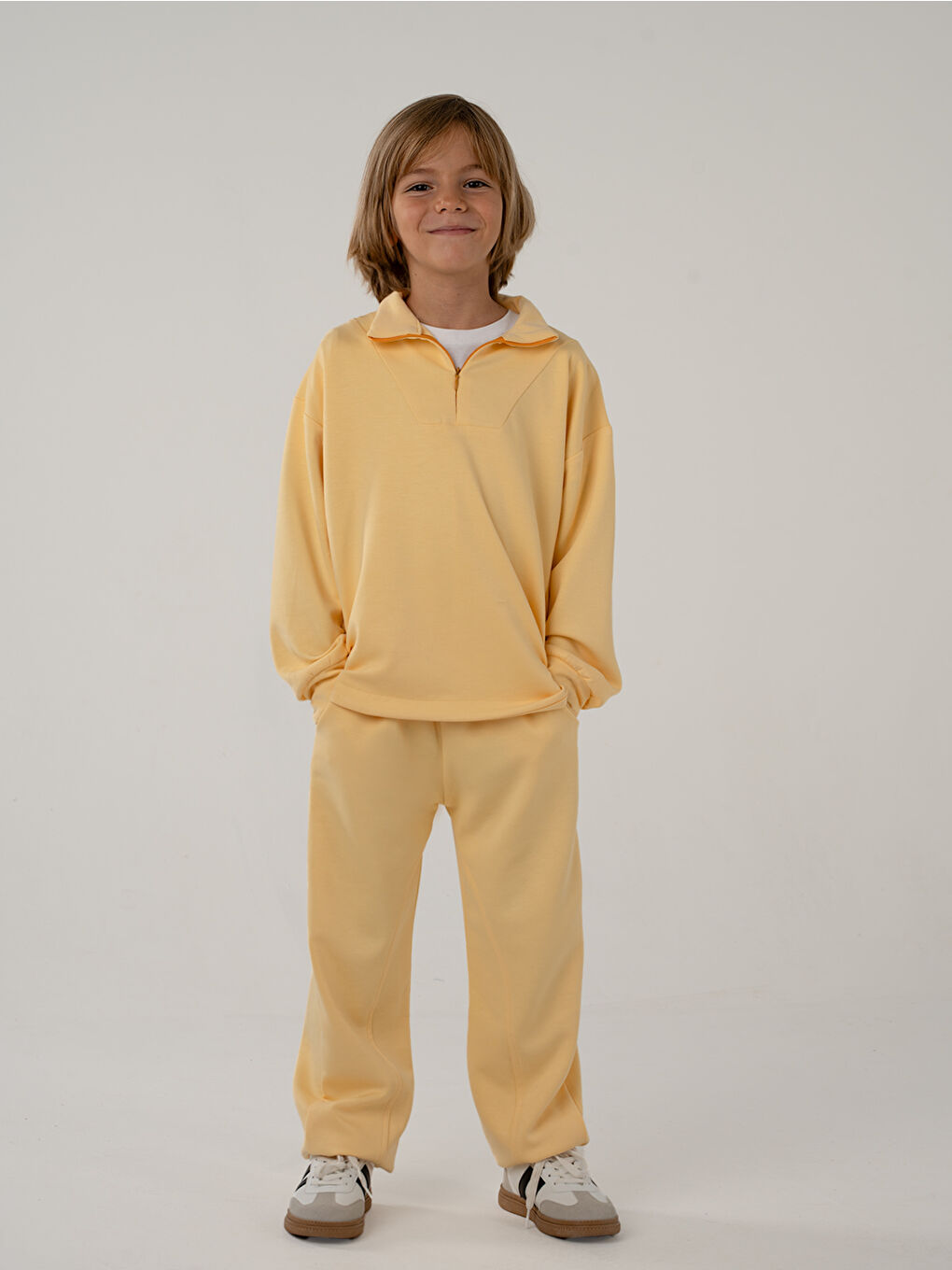 Erkek Çocuk Zipper Sarı Yumuşak Modal Eşofman Takım-3