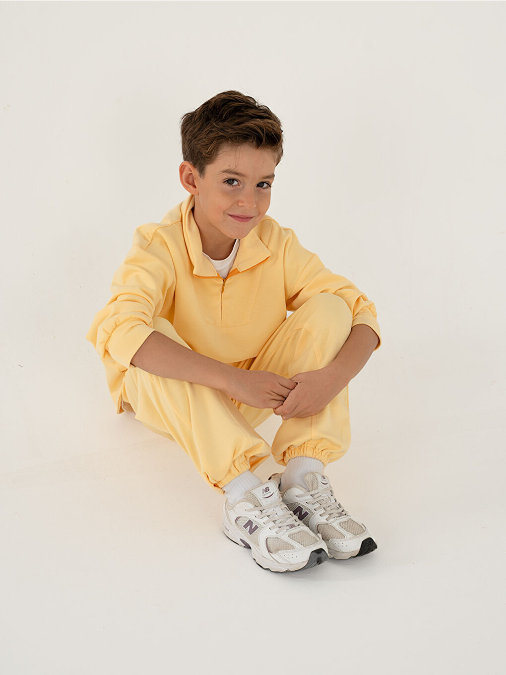 Erkek Çocuk Zipper Sarı Yumuşak Modal Eşofman Takım-4