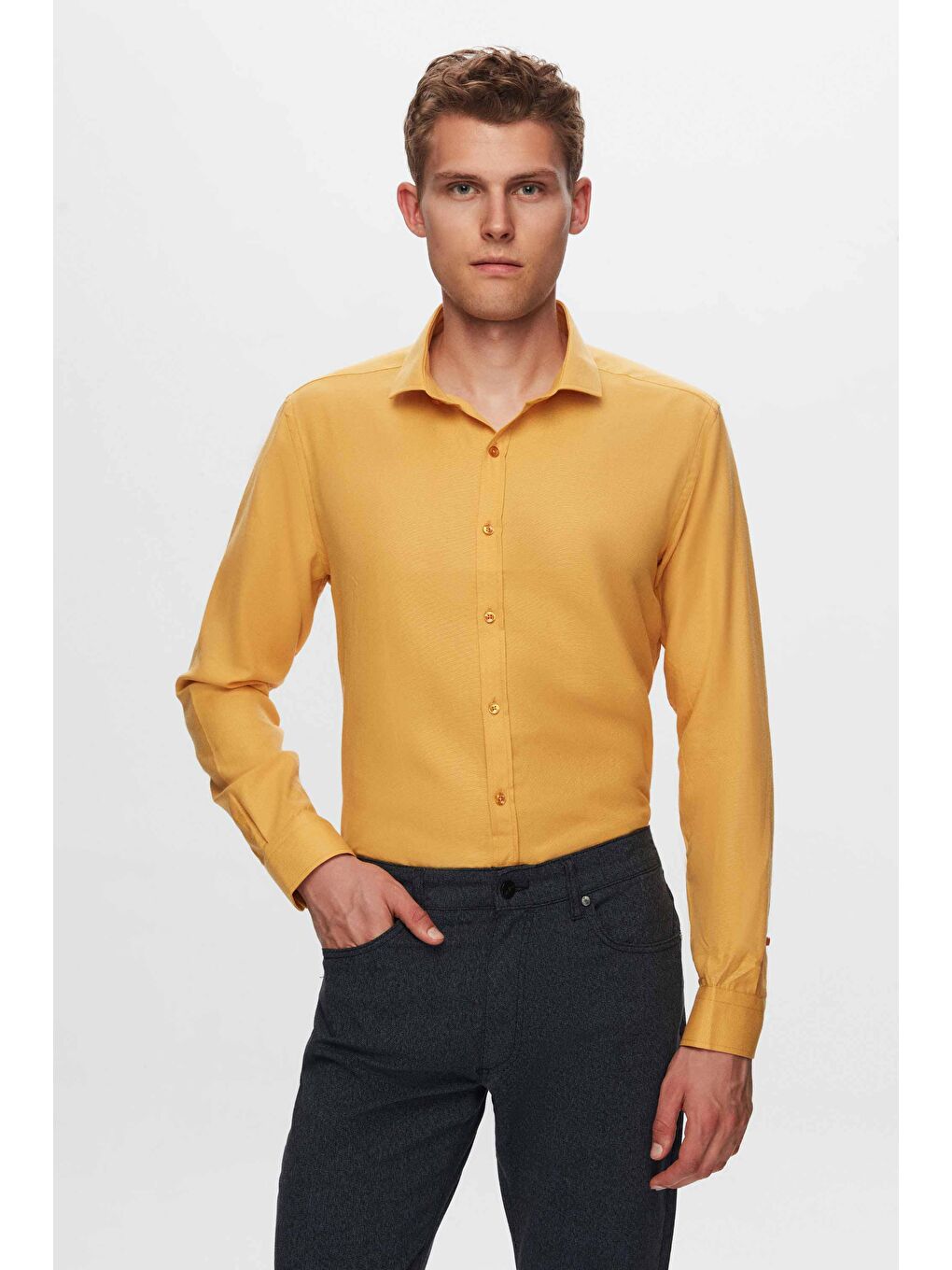Sarı Slim Fit Hardal Oxford Gömlek