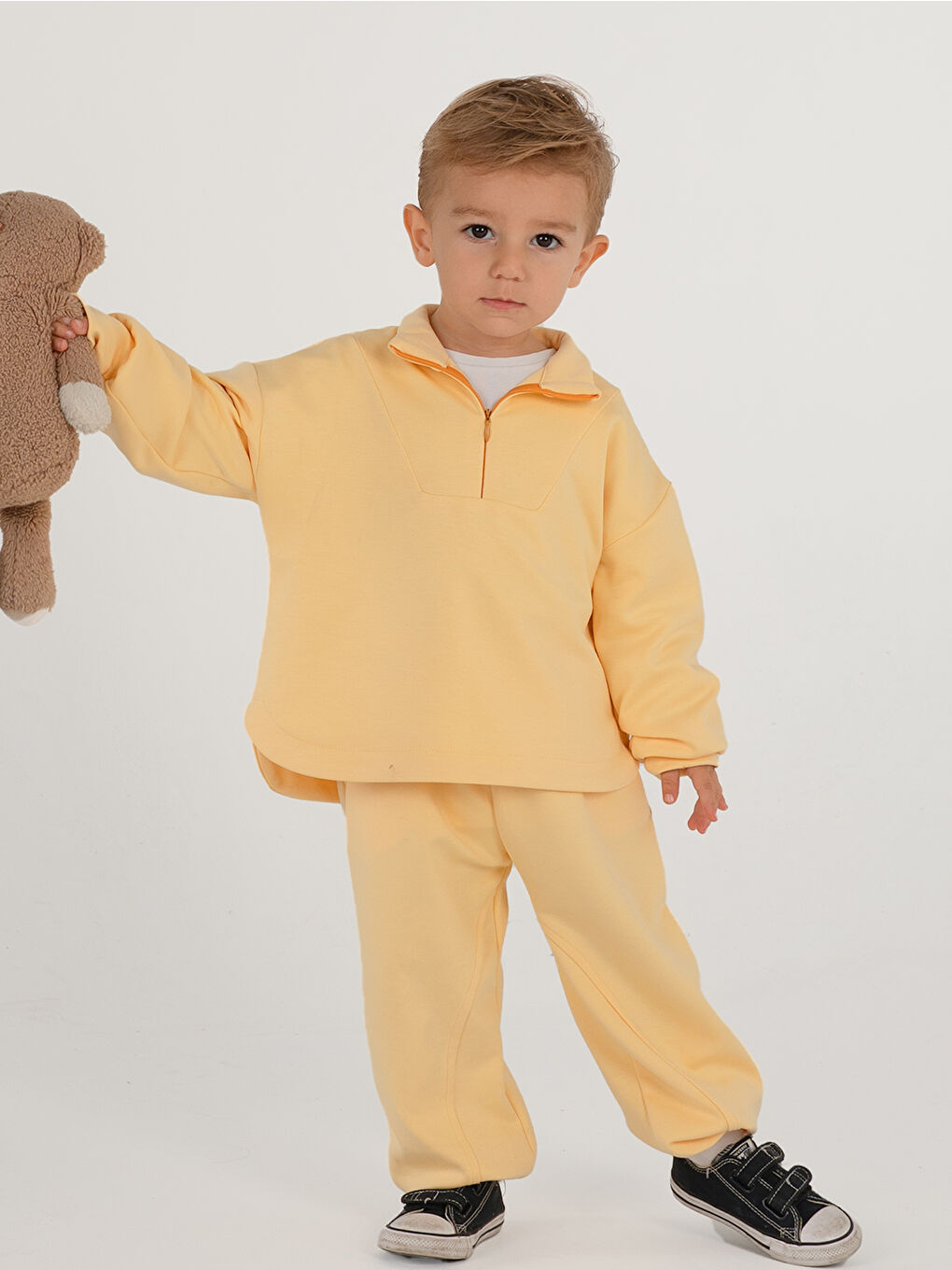 Erkek Çocuk Zipper Sarı Yumuşak Modal Eşofman Takım-5
