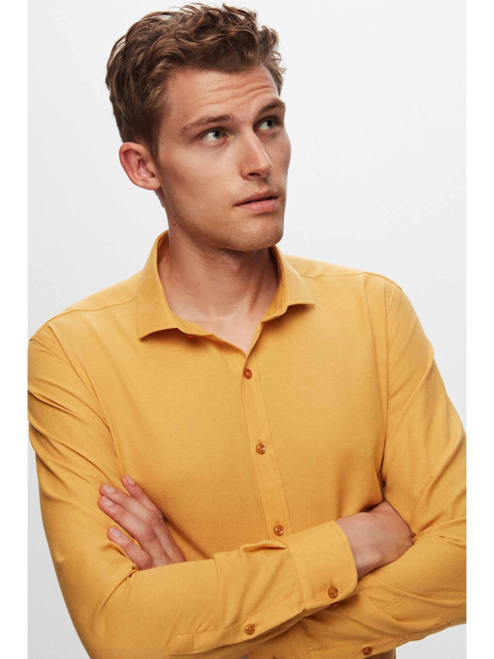 Sarı Slim Fit Hardal Oxford Gömlek-1