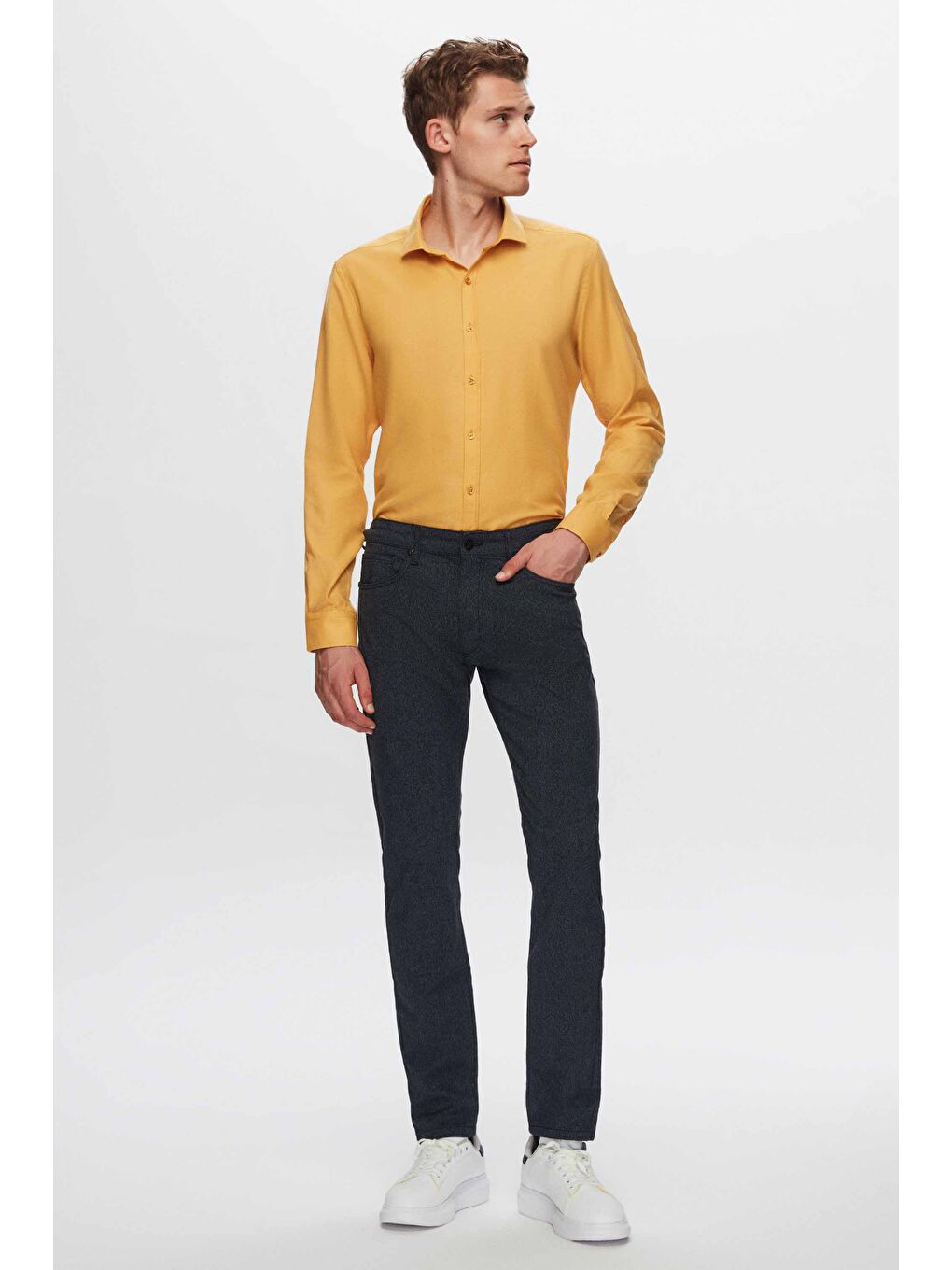 Sarı Slim Fit Hardal Oxford Gömlek-3