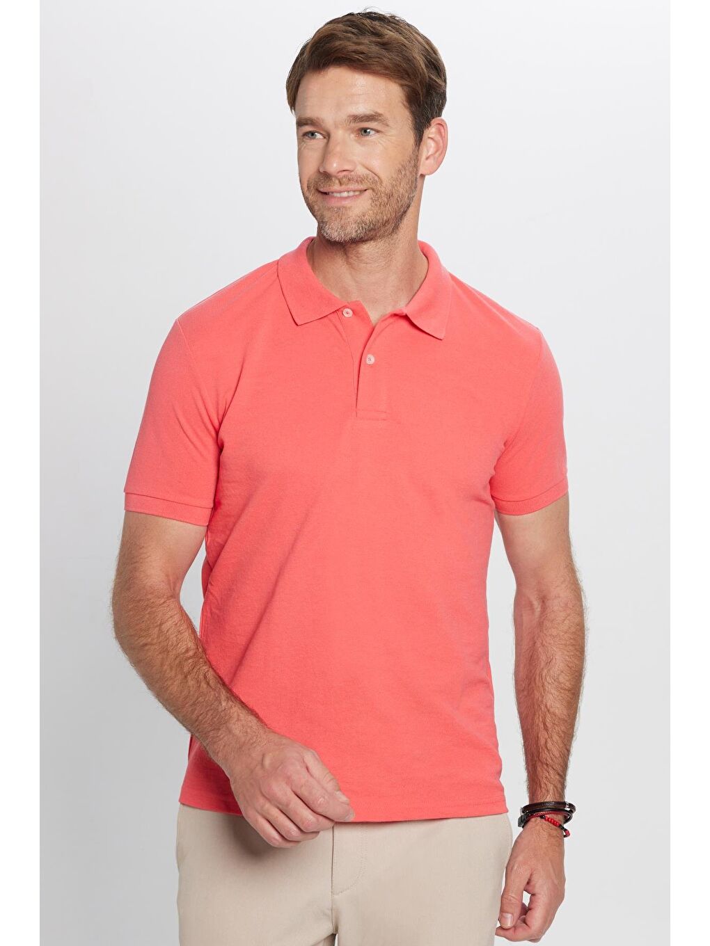 TUDORS Kirmizi Erkek Slim Fit Dar Kesim Pamuklu Yumuşak Dokulu Serin Tutan Kumaş Düz Pike Polo Yaka Tişört