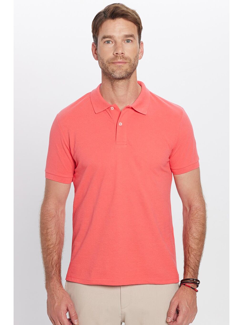 TUDORS Kirmizi Erkek Slim Fit Dar Kesim Pamuklu Yumuşak Dokulu Serin Tutan Kumaş Düz Pike Polo Yaka Tişört - 3