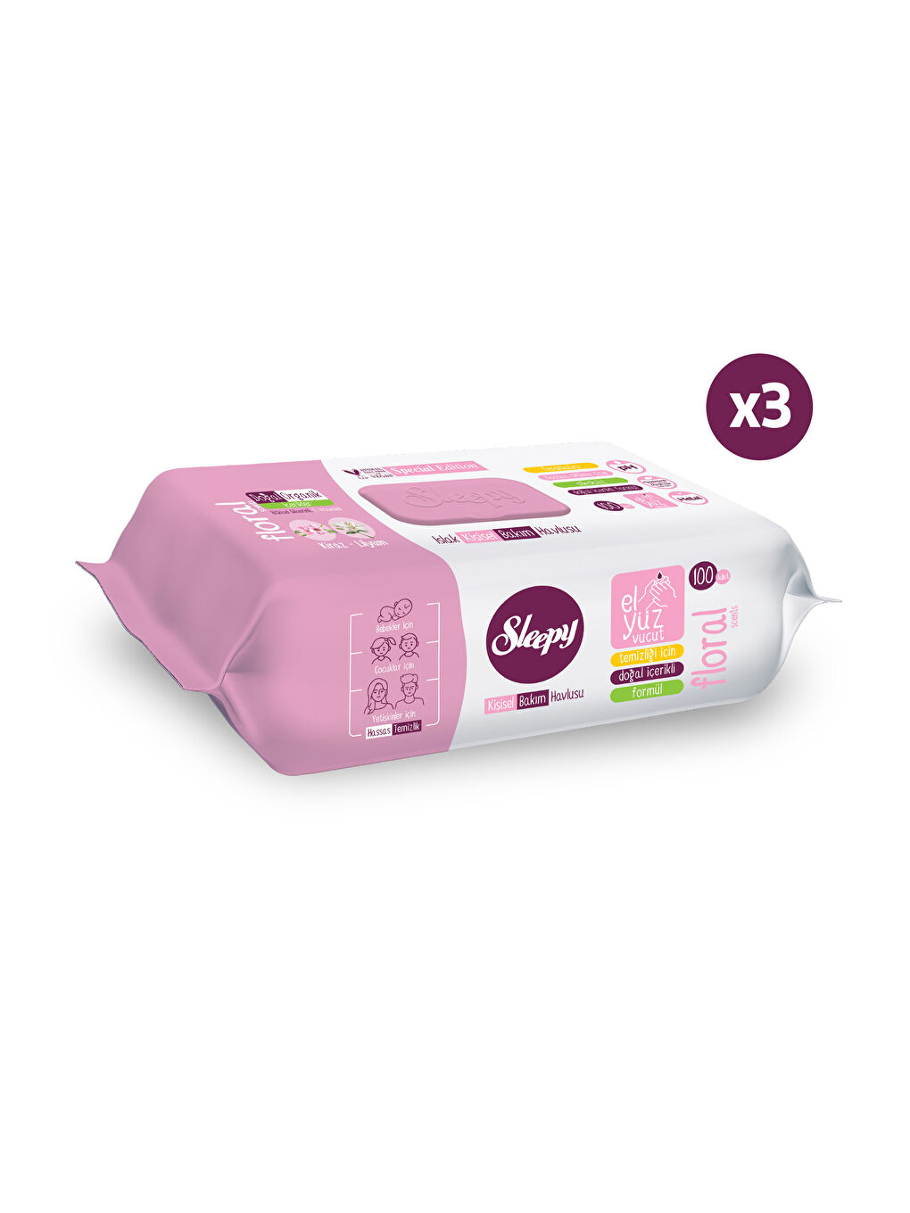 Floral Kişisel Bakım Havlusu 3x100 (300 Yaprak)-1