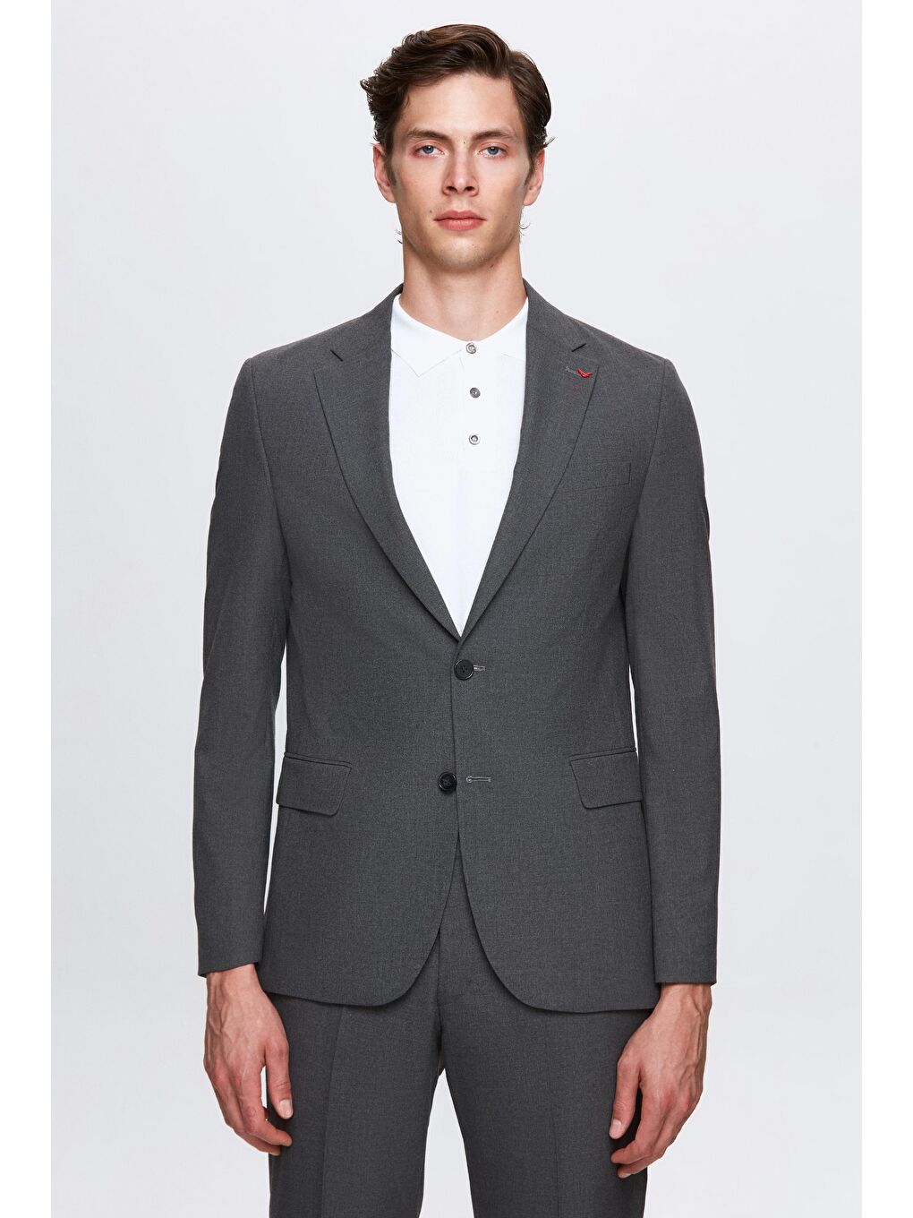 Slim Fit Gri Düz Elastanlı Esnek Mono Yaka Çift Yırtmaçlı Astarlı Takim Elbise