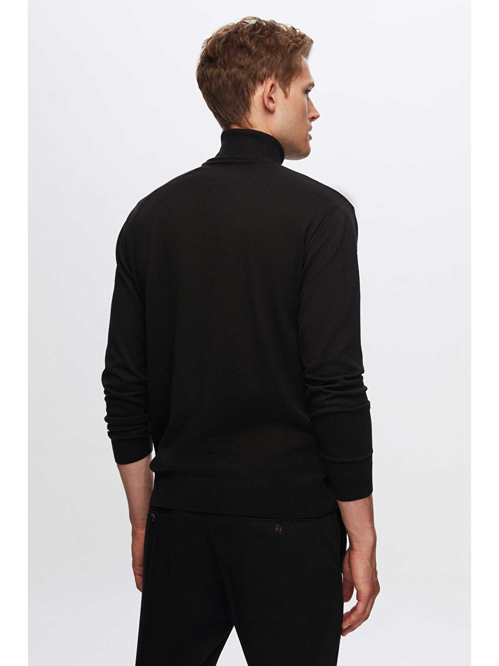 Regular Fit Siyah Pamuk Karışımlı Balıkçı Yaka Triko Kazak-2