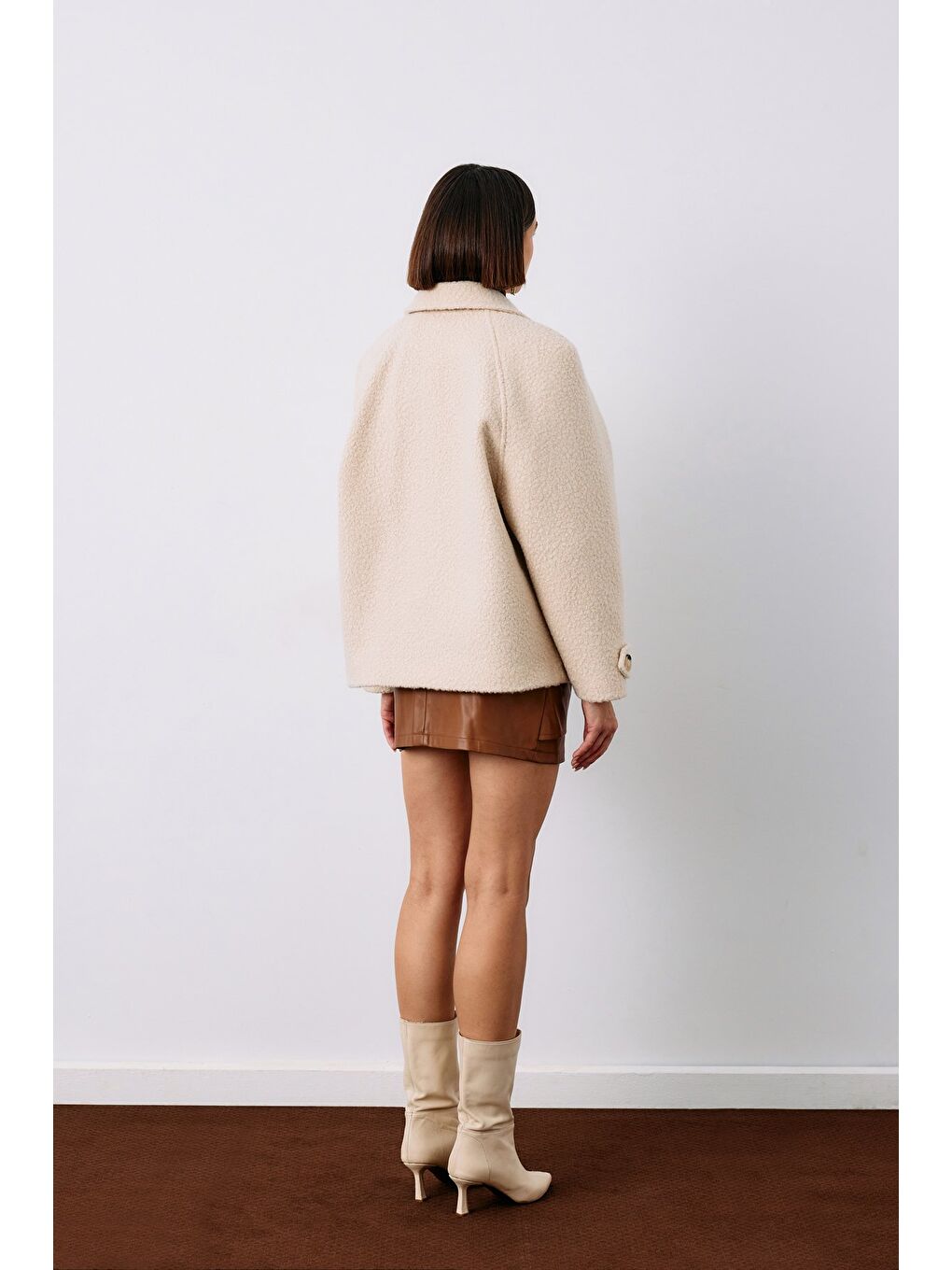 Bej Buklet Kısa Kaban - Taş-7