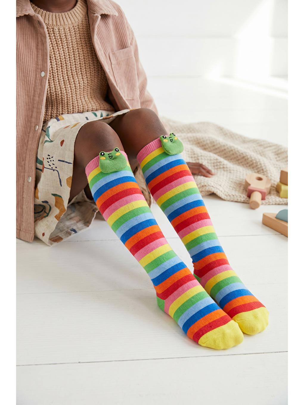 Karışık Colored Frog Kız Çocuk Dizaltı Çorap Desenli-2