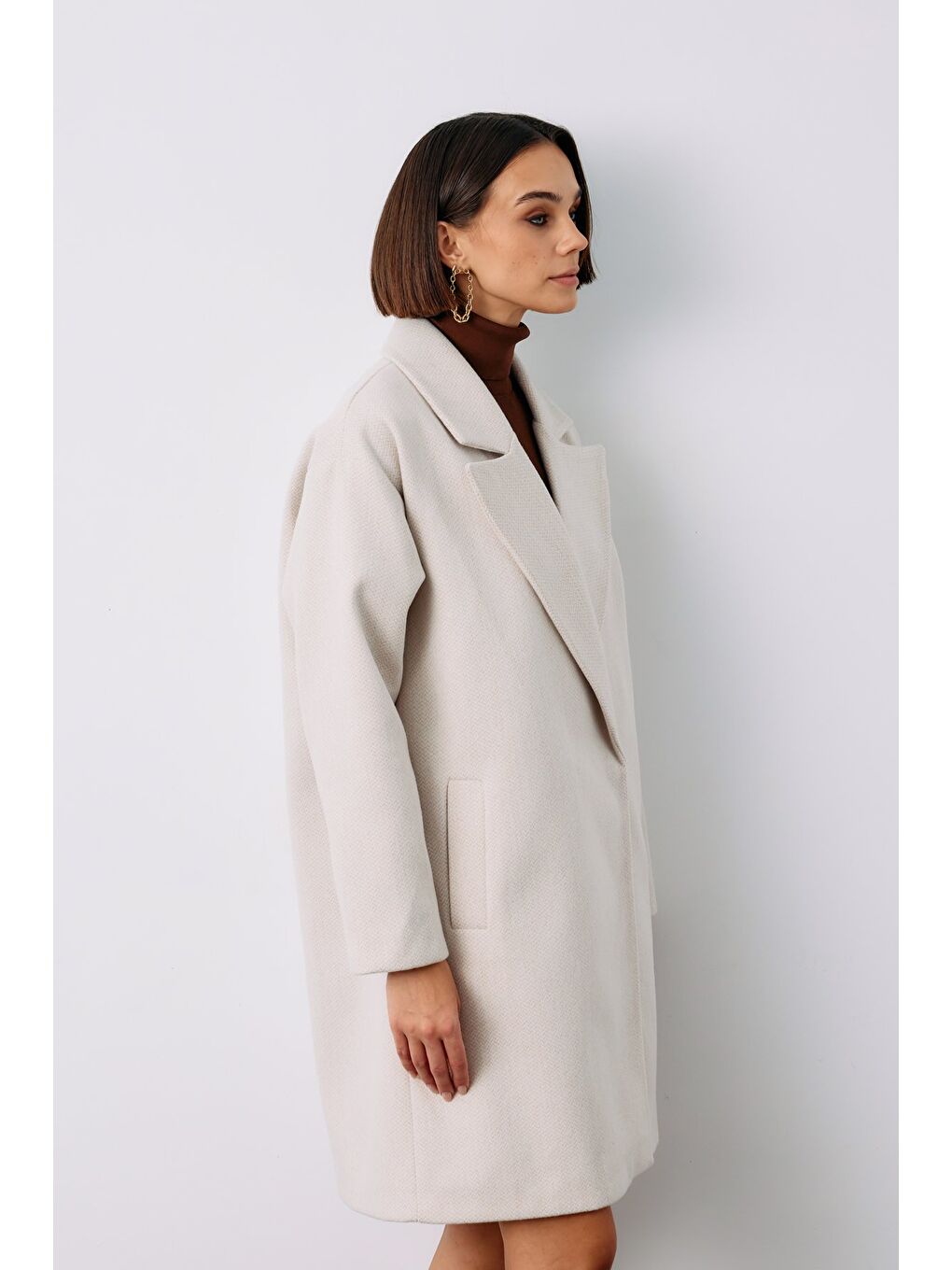 Bej Desenli Kısa Kaban - Taş-3