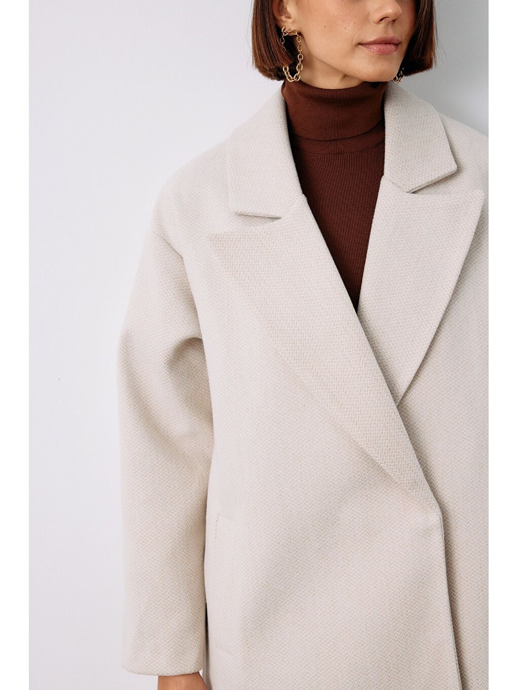 Bej Desenli Kısa Kaban - Taş-4