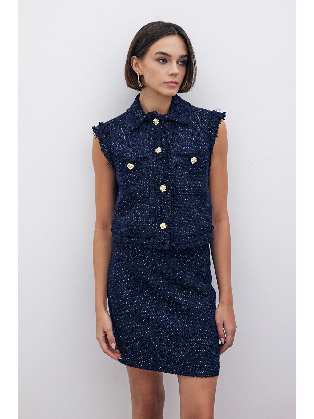 Simli Tüvit Yelek - Lacivert-1