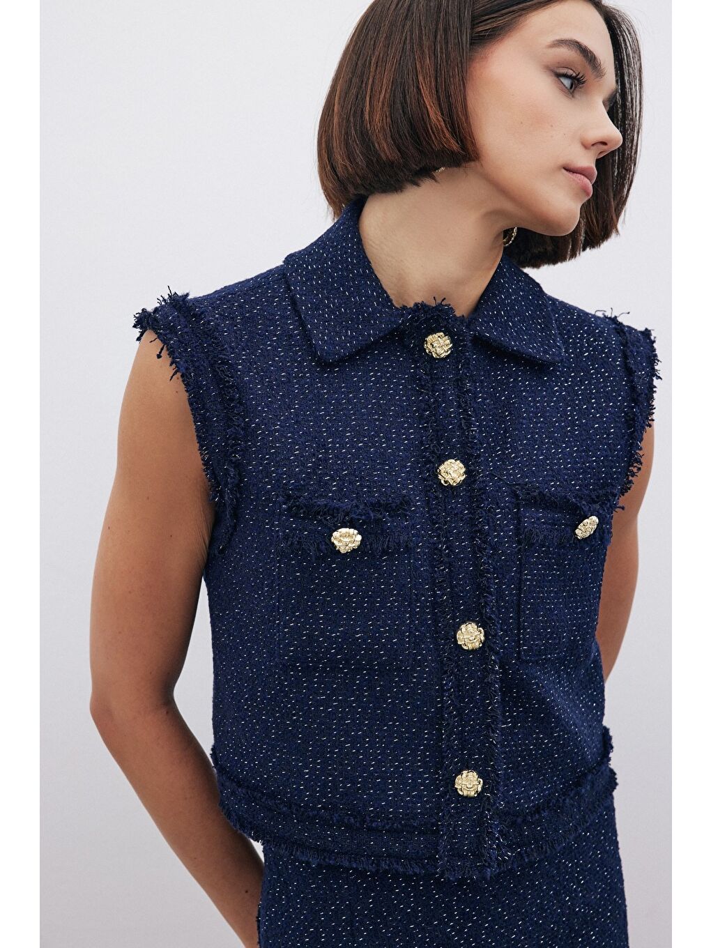 Simli Tüvit Yelek - Lacivert-2