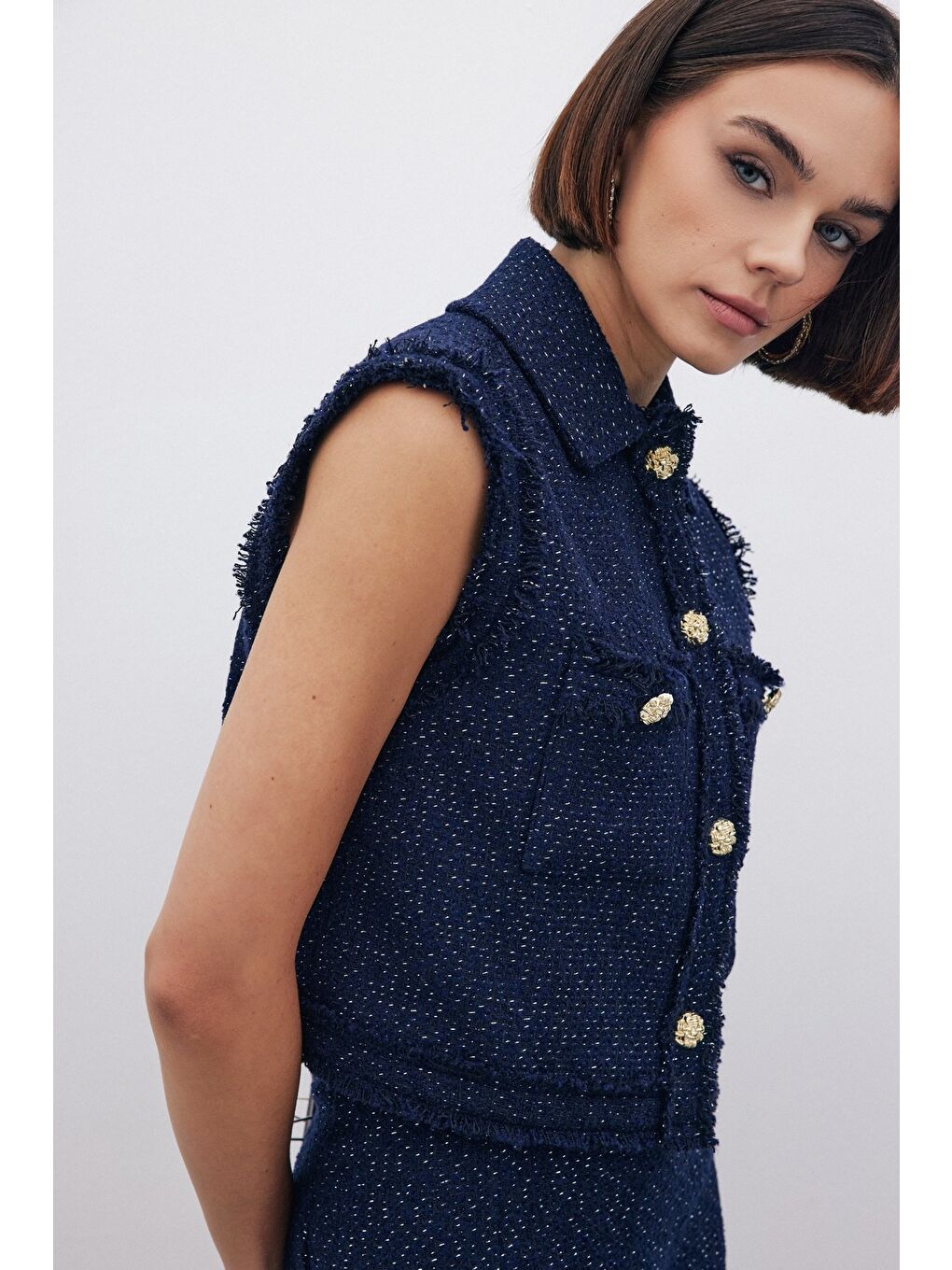 Simli Tüvit Yelek - Lacivert-3