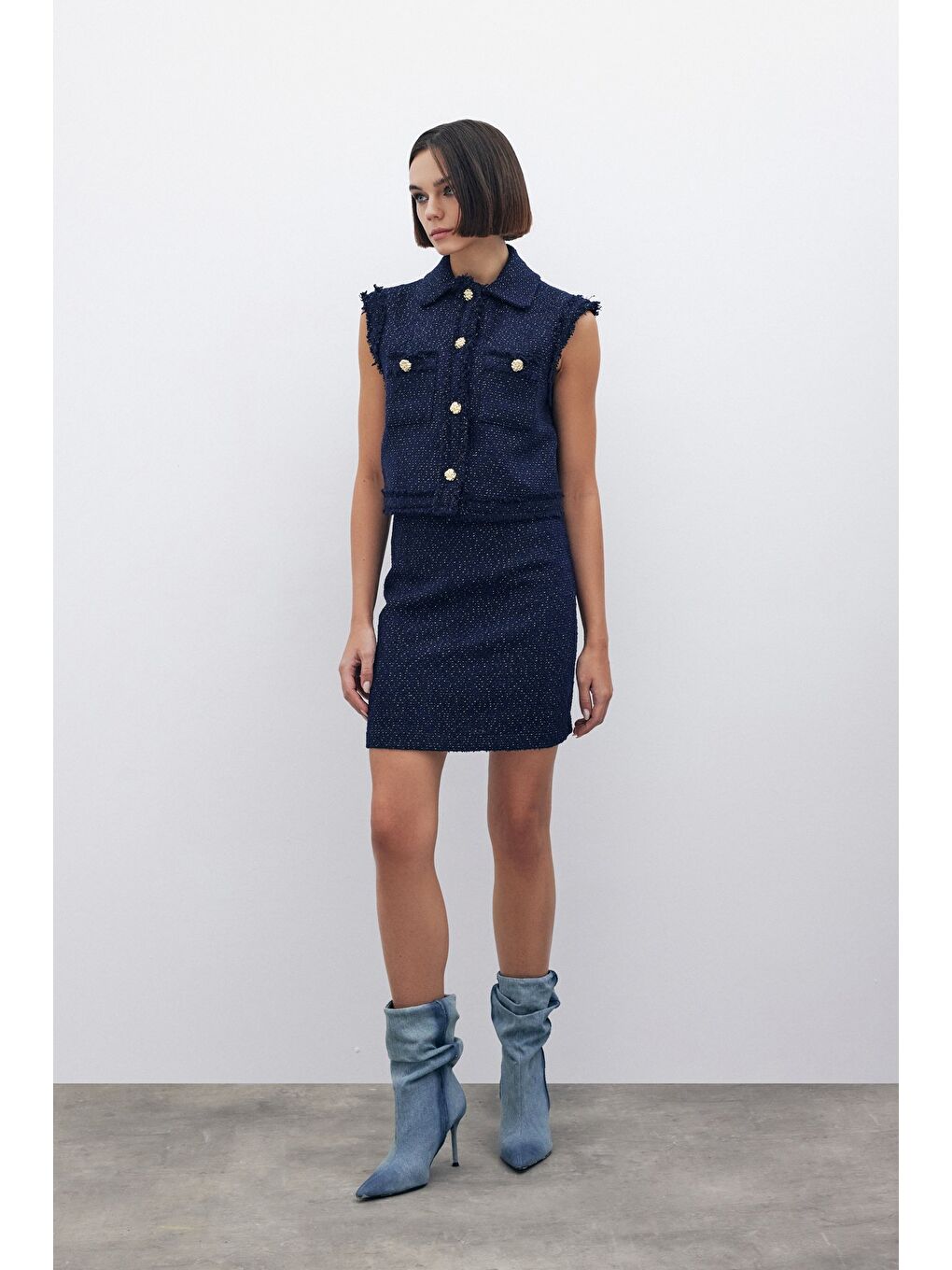 Simli Tüvit Yelek - Lacivert-5