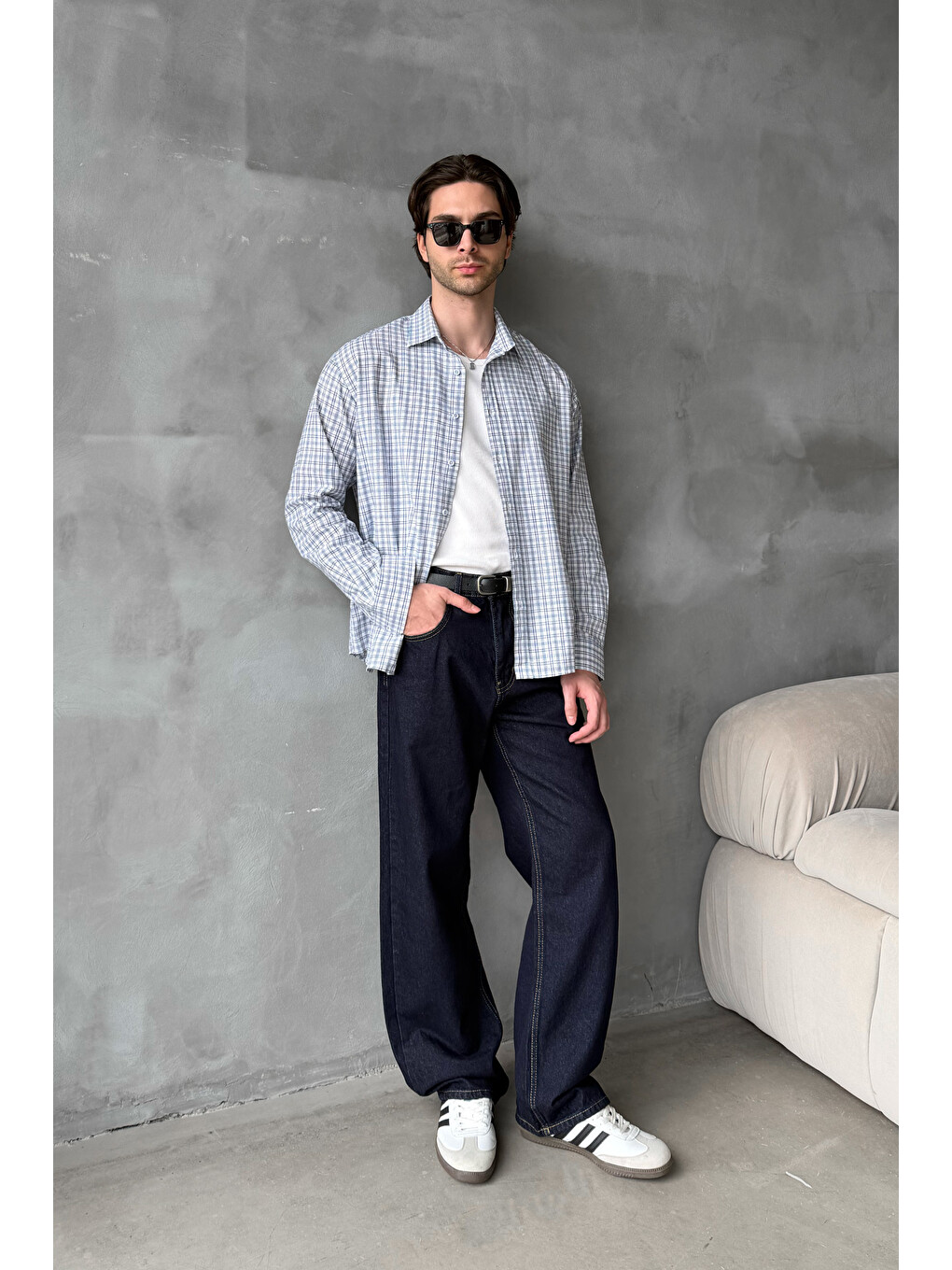 Lacivert Erkek Ekstra Baggy Jean Pantolon-1
